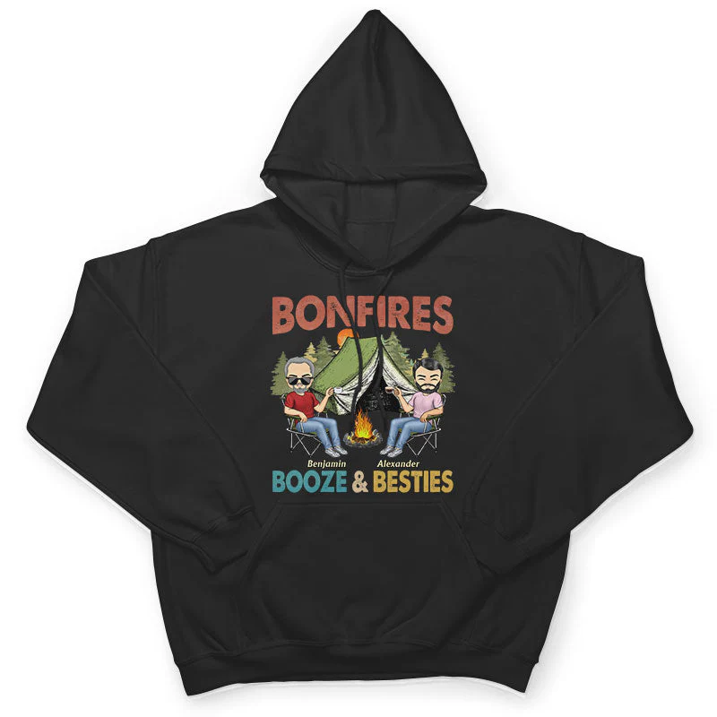 Bonfires Booze And Besties Retro - Gift For Camping Friends - Personalized Custom T Shirt - Image 4