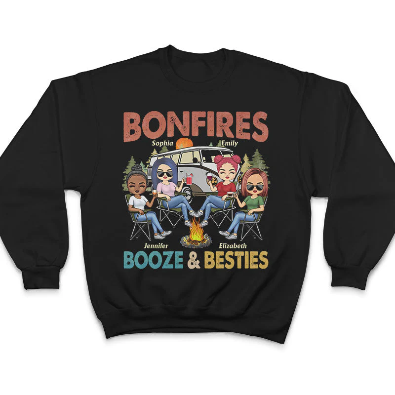 Bonfires Booze And Besties Retro - Gift For Camping Friends - Personalized Custom T Shirt - Image 5