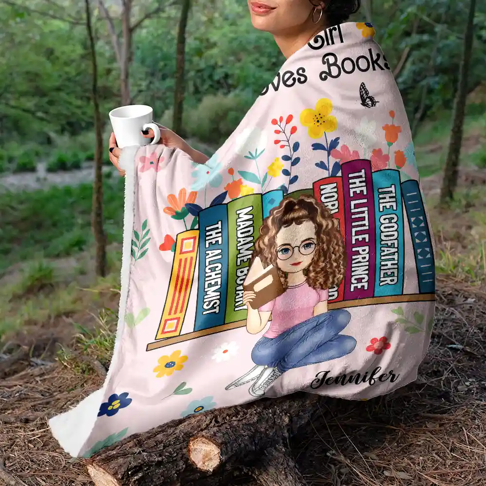 Book Flower Just A Girl Who Loves Books - Personalized Fleece Blanket, Sherpa Blanket - Image 5
