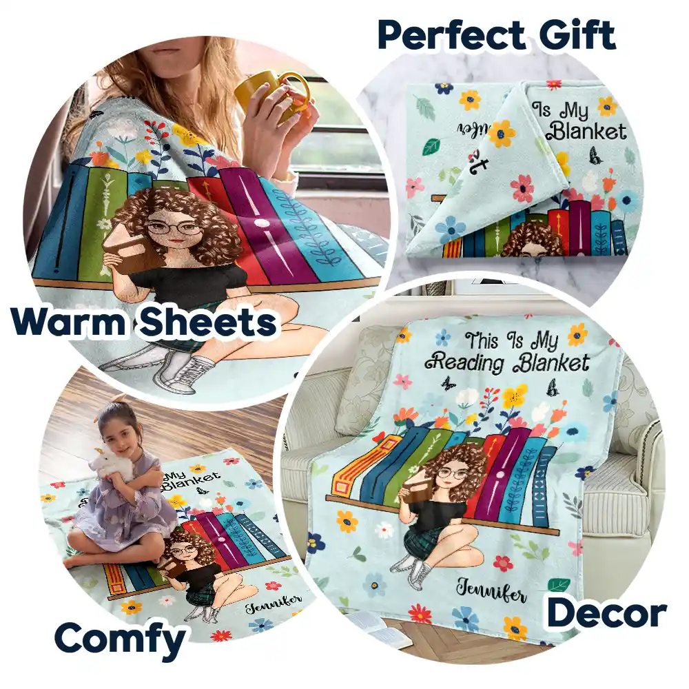 Book Flower My Reading Blanket - Personalized Fleece Blanket, Sherpa Blanket - Image 7