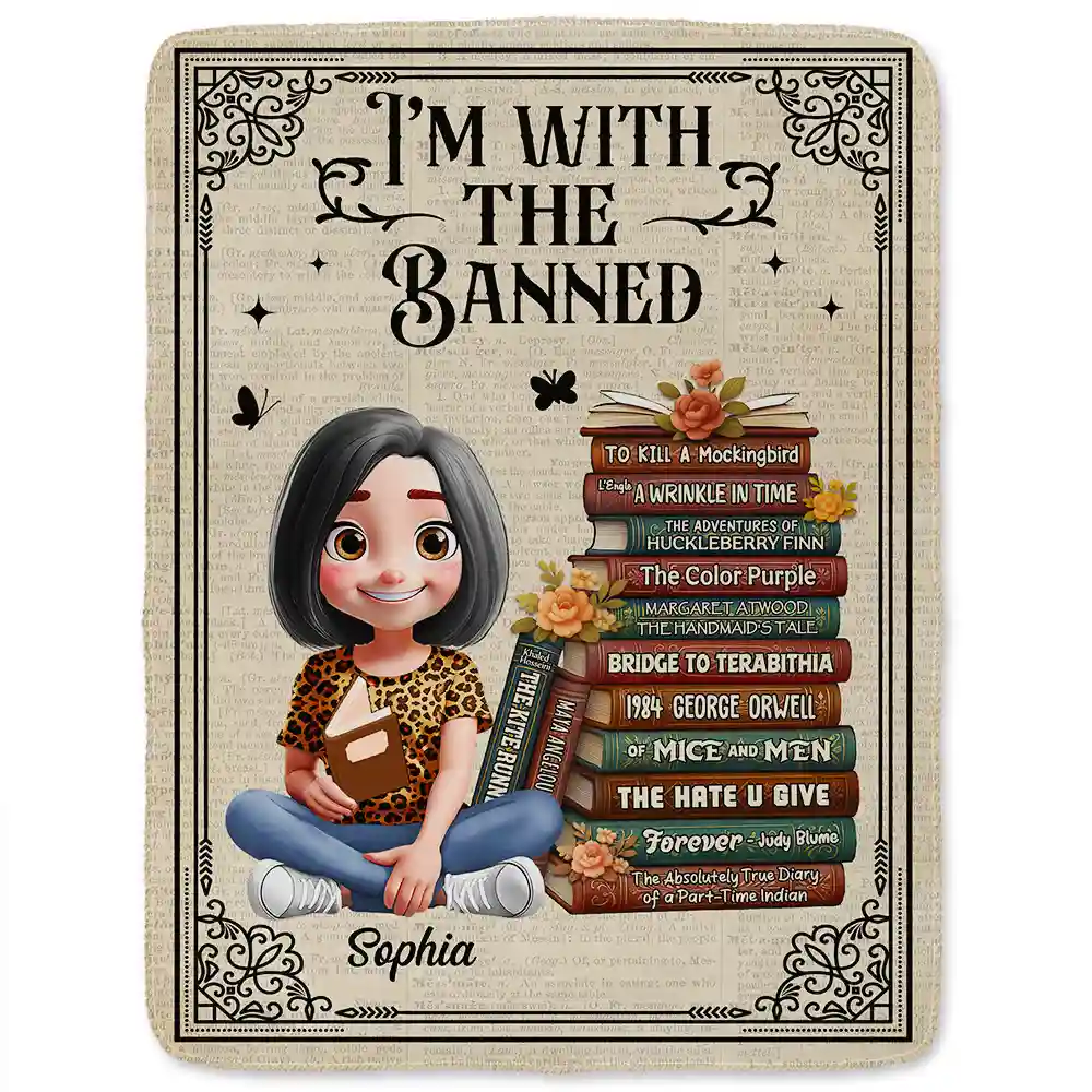 Book Lovers I'm With The Banned - Personalized Fleece Blanket, Sherpa Blanket - Image 2
