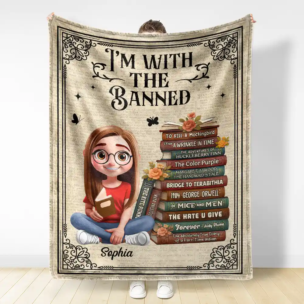 Book Lovers I'm With The Banned - Personalized Fleece Blanket, Sherpa Blanket - Image 3