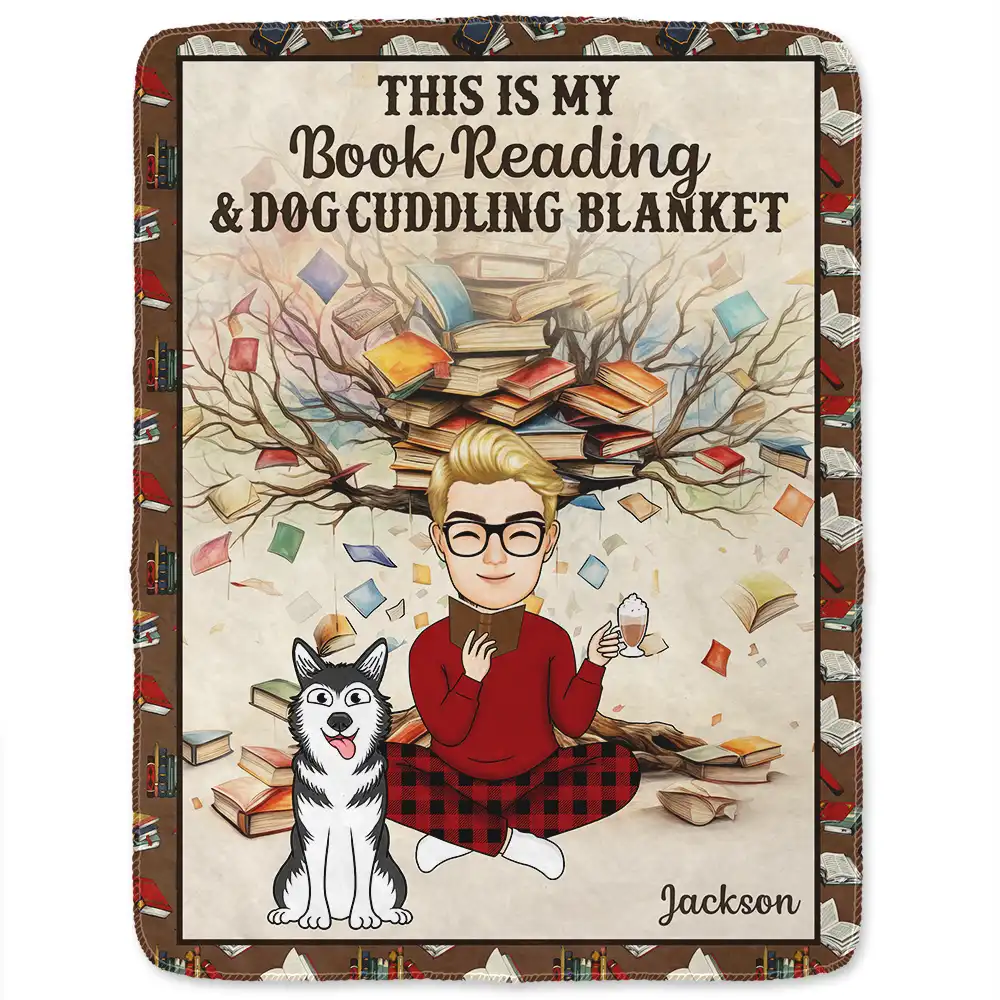 Book Reading & Cat Cuddling Blanket - Personalized Fleece Blanket, Sherpa Blanket - Image 2