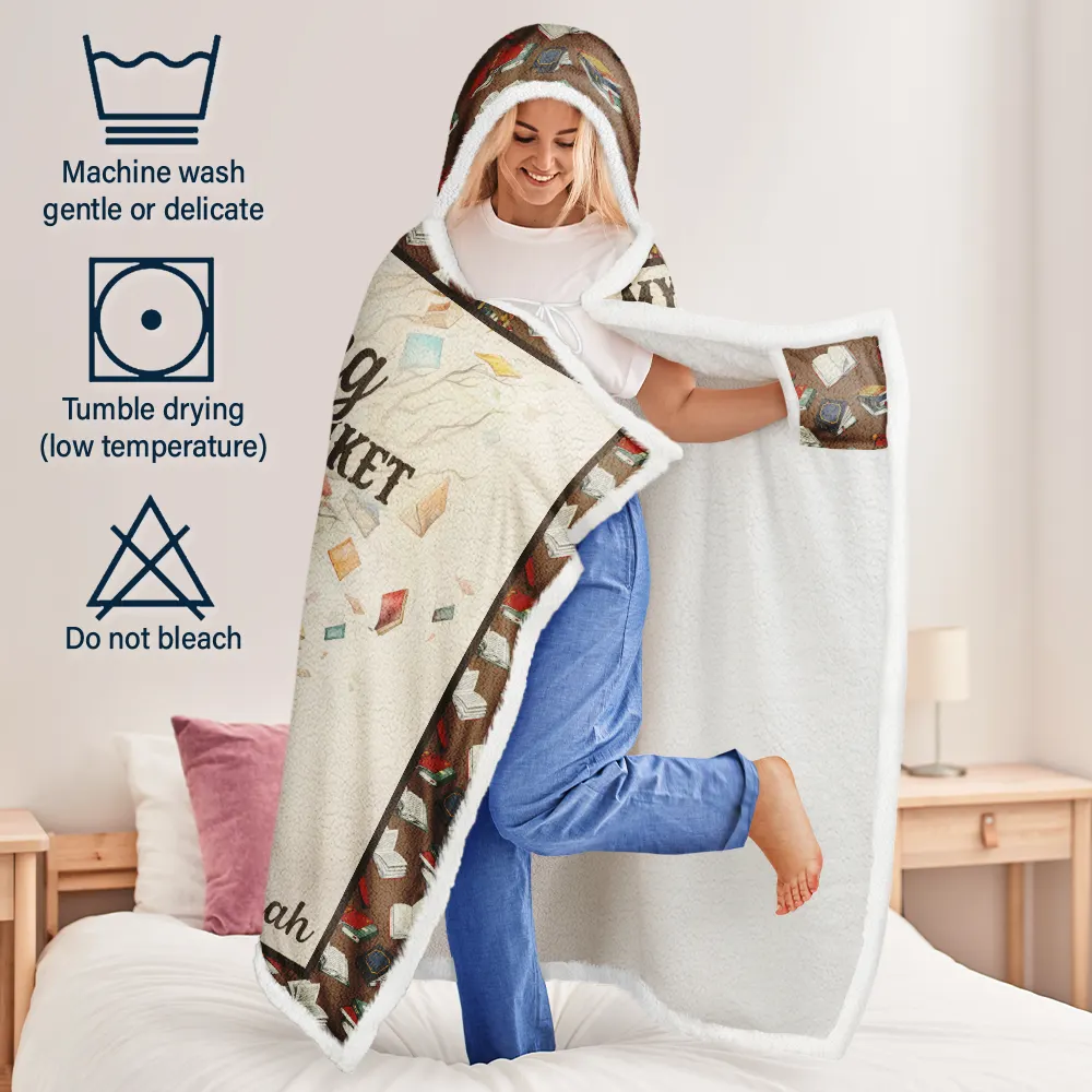 Book Reading & Cat Cuddling Blanket - Personalized Wearable Hooded Blanket - Image 5