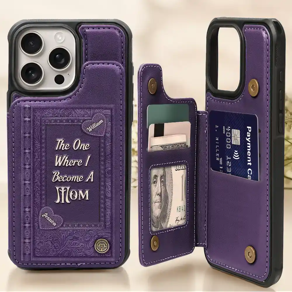Book Themed The One Where I Become A Mom - Personalized Leather Flip Wallet Phone Case - Image 2