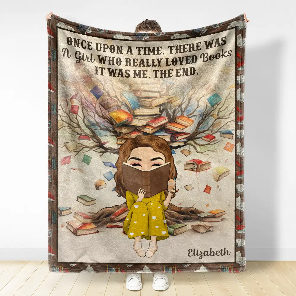 Book Tree Just A Girl Who Loves Books - Personalized Fleece Blanket, Sherpa Blanket - Image 3