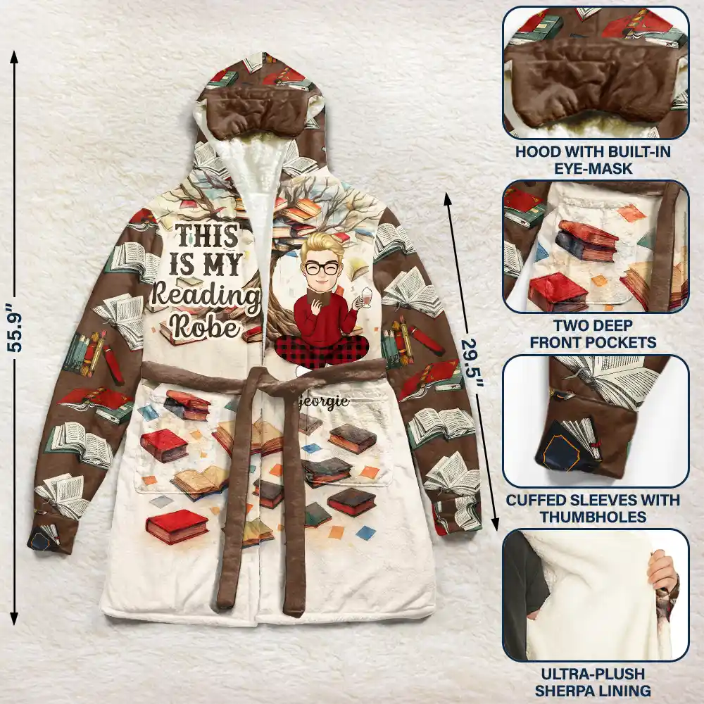 Book Tree This Is My Reading Bath & Bed Item - Personalized Hooded Robe - Image 3