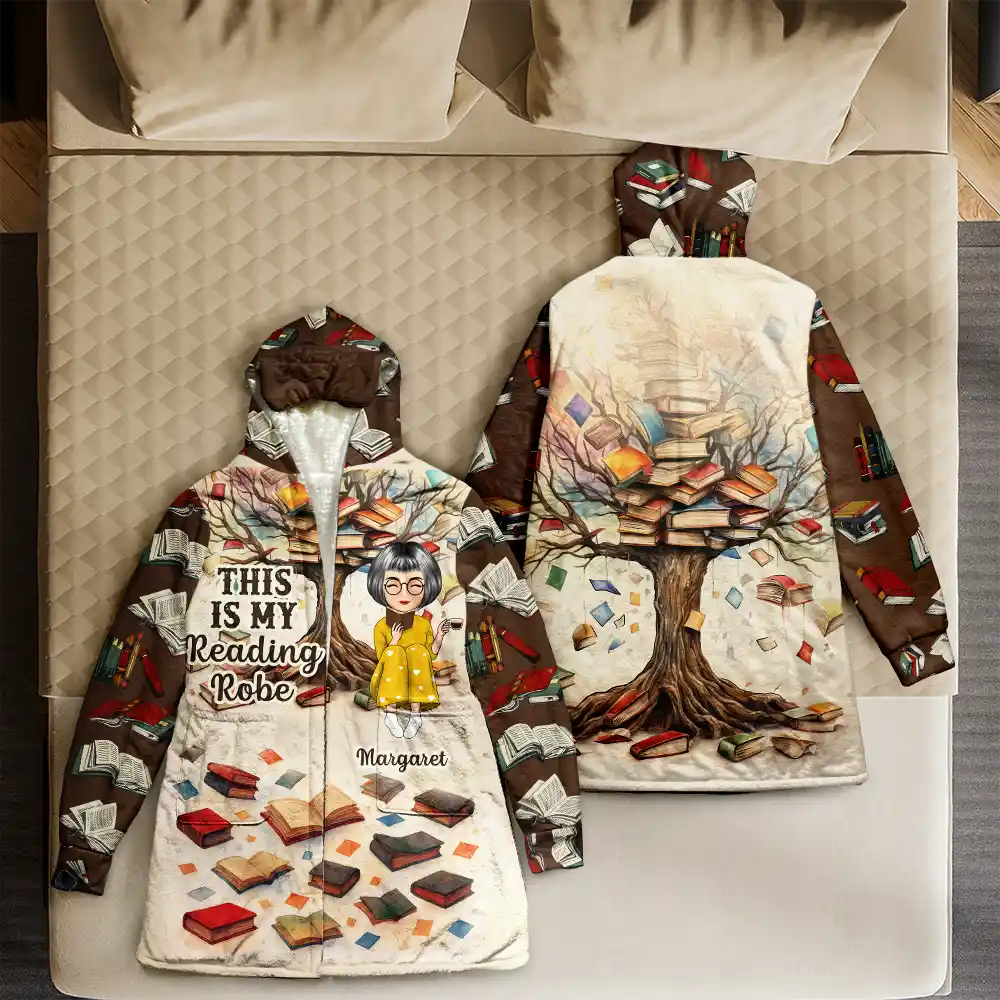 Book Tree This Is My Reading Bath & Bed Item - Personalized Hooded Robe - Image 4