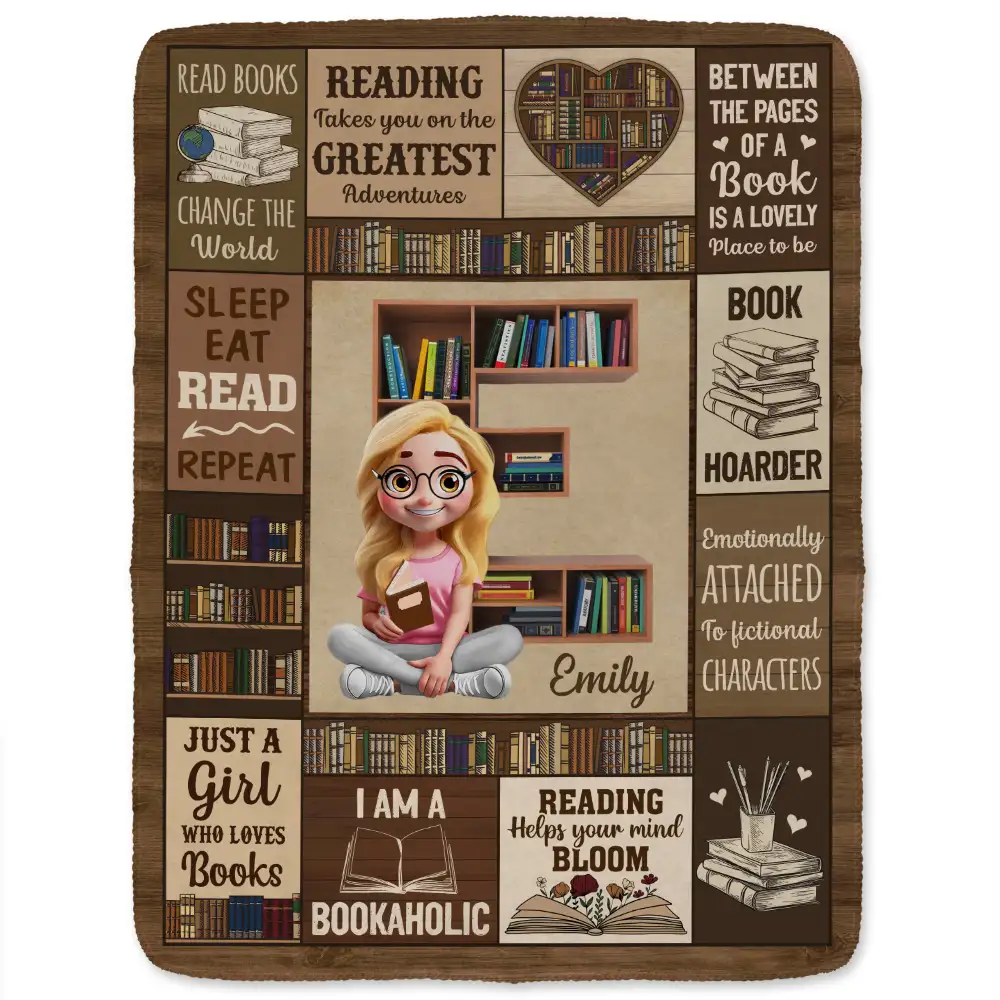 Bookish Monogram Reading Blanket - Personalized Fleece Blanket, Sherpa Blanket - Image 2