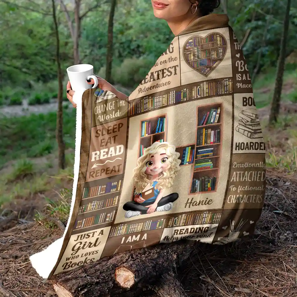 Bookish Monogram Reading Blanket - Personalized Fleece Blanket, Sherpa Blanket - Image 5