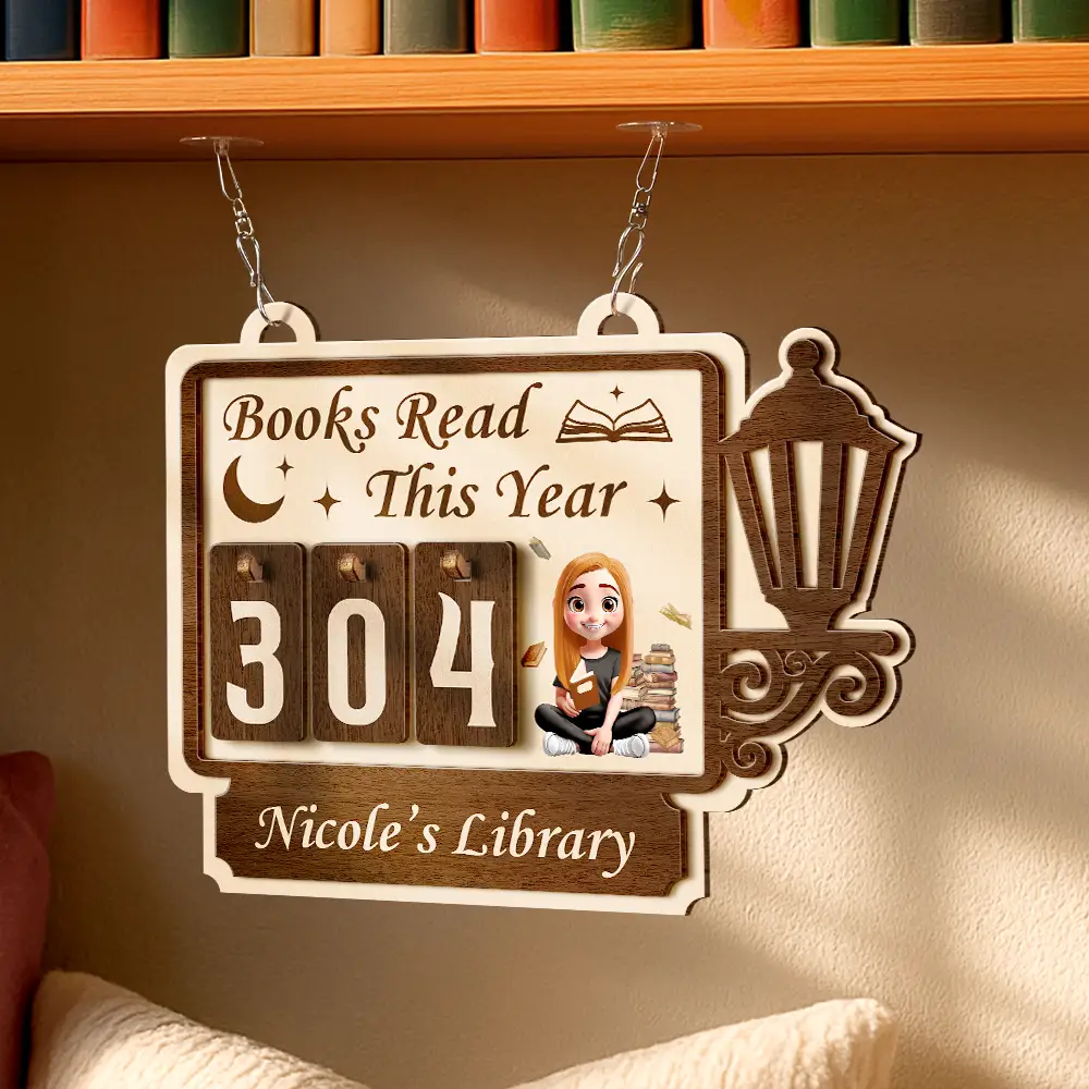 Books Read This Year 3D Effect Reading Girl - Personalized Hanging Tracker Sign - Image 4