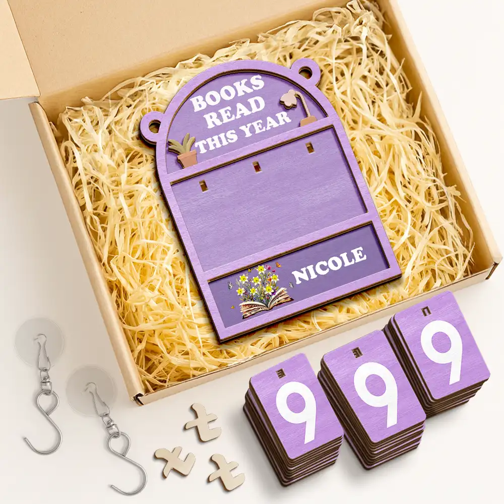 Books Read This Year Flowers Growing From Book - Personalized Hanging Tracker Sign - Image 2