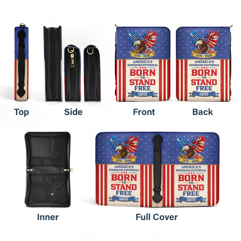 Born to Stand Free American Patriot Embroidery Effect Prints - Personalized Bible Cover - Image 3