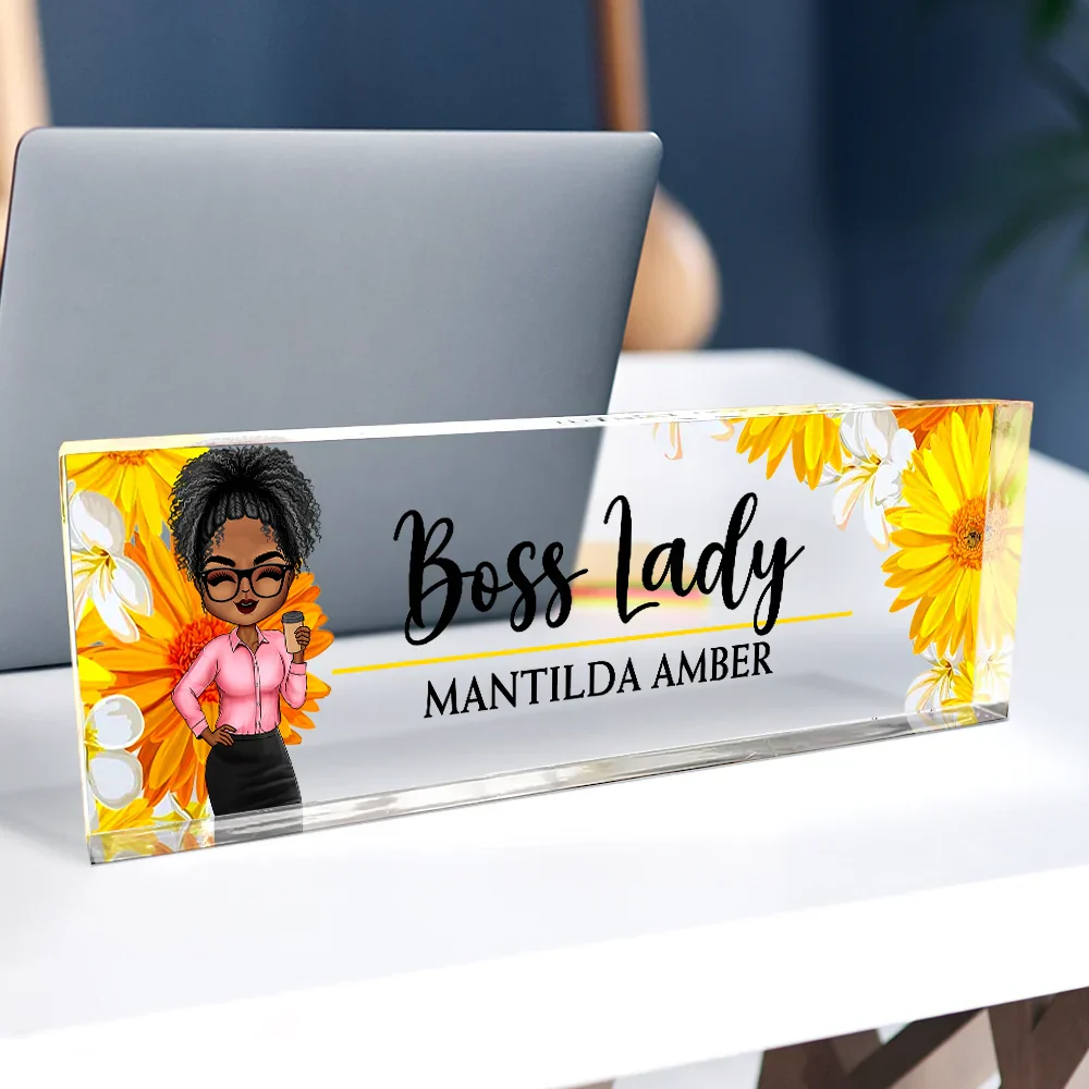 Boss Lady Flower Frame - Personalized Desk Name Plate - Image 2
