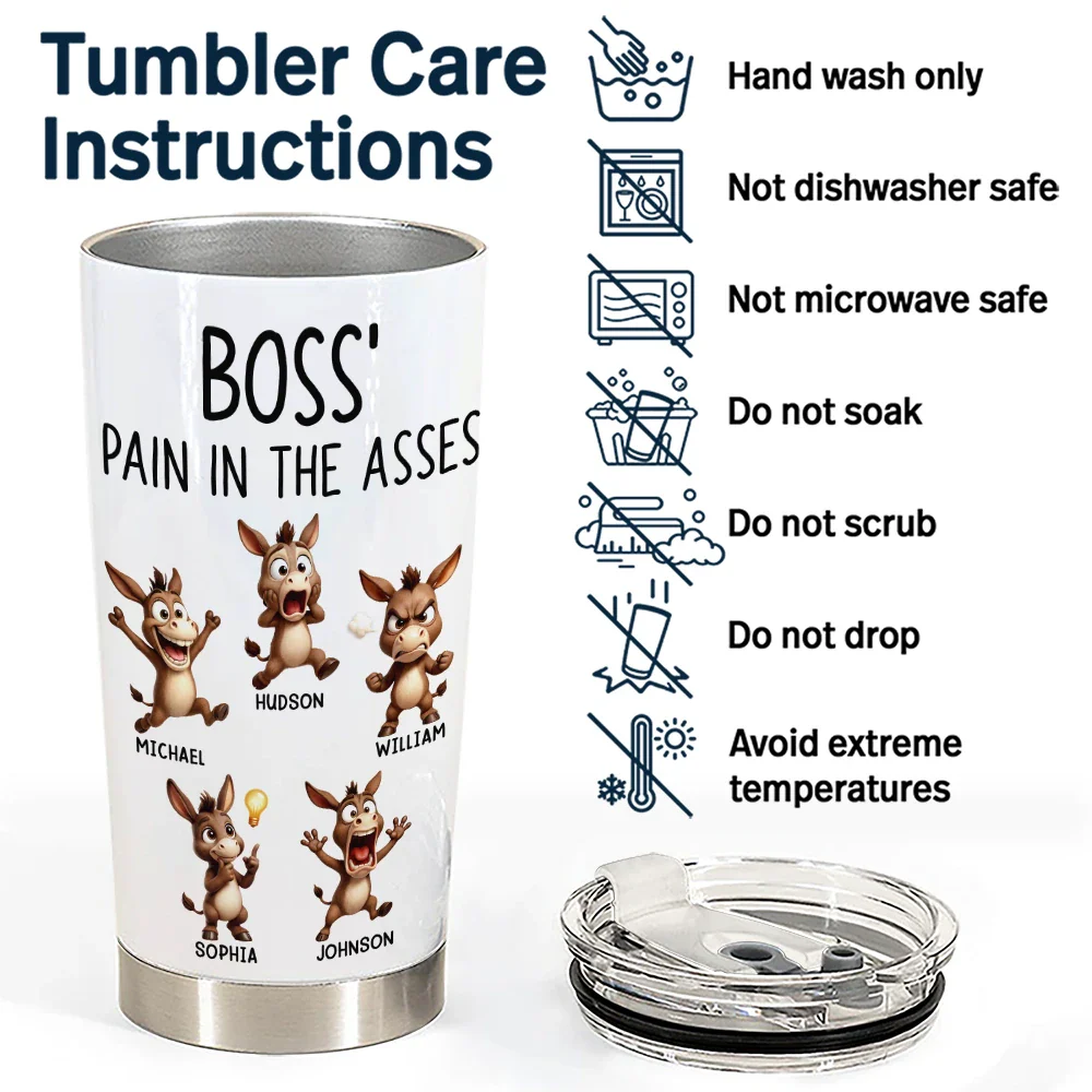 Boss' Little Trouble 3D Effect Funny Donkey - Personalized Tumbler - Image 5