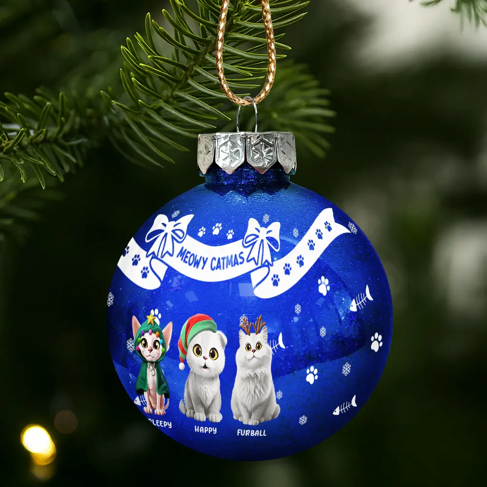 Bowknots Meowy Catmas - Personalized Ball Ornament - Image 2