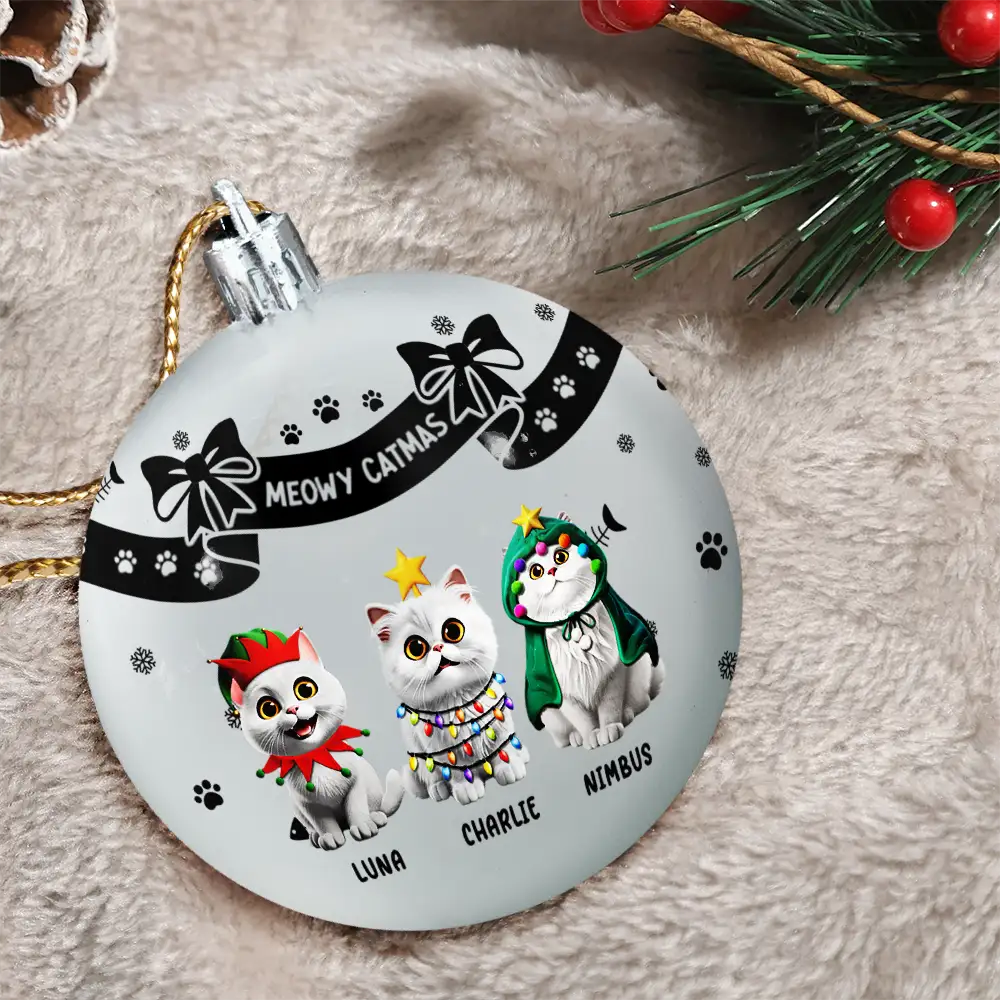 Bowknots Meowy Catmas - Personalized Ball Ornament - Image 3