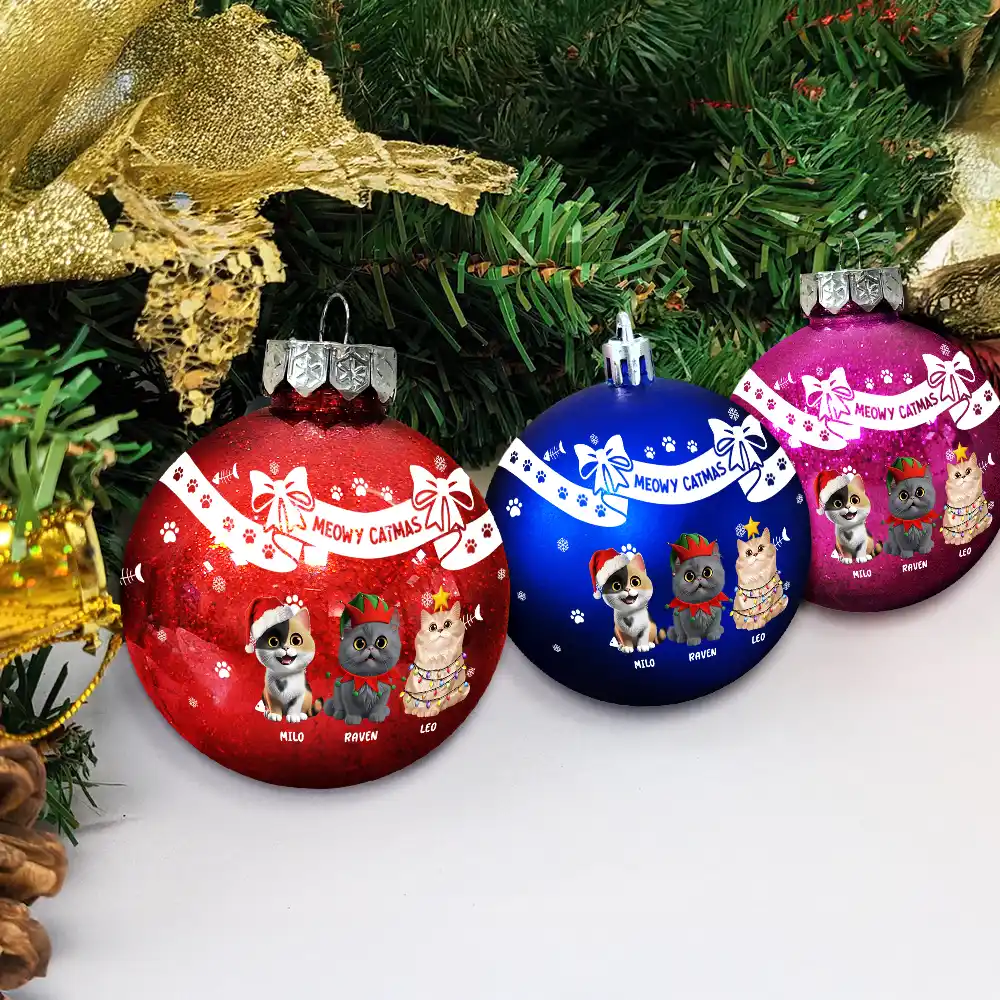 Bowknots Meowy Catmas - Personalized Ball Ornament - Image 4
