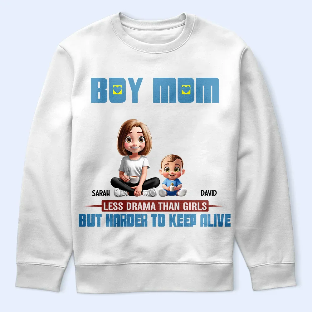 Boy Mom Less Drama Than Girls 3D Effect - Personalized T Shirt - Image 5