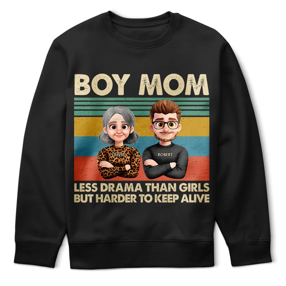 Boy Mom Less Drama Than Girls But Harder To Keep Alive 3D Art - Personalized T Shirt - Image 2
