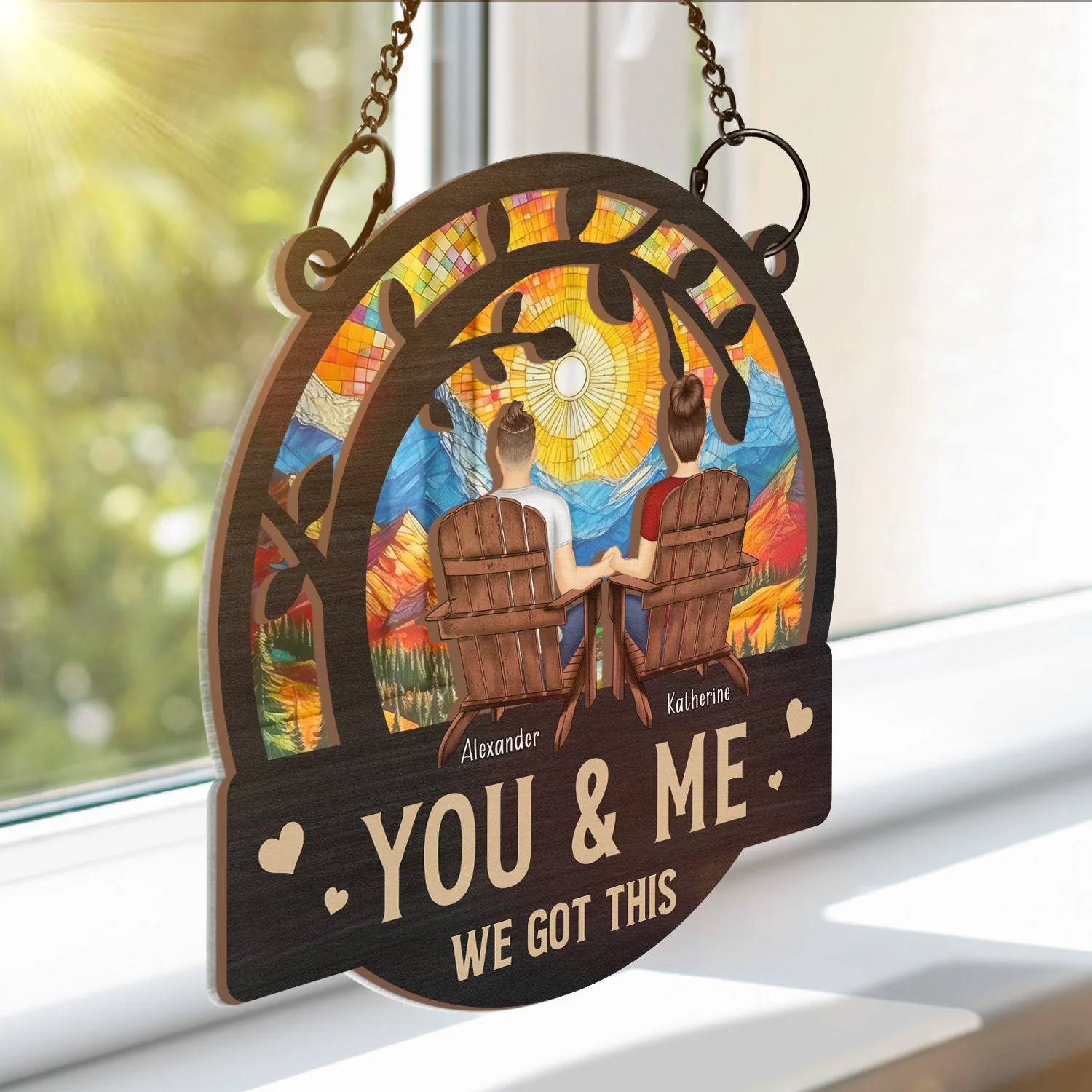 Branch Back Couple You & Me We Got This - Personalized Window Hanging Suncatcher Ornament - Image 3