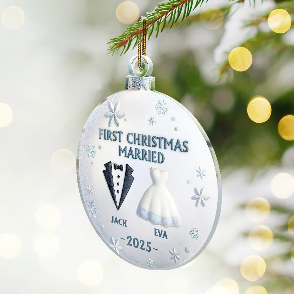 Bride & Groom Happily Ever After - Personalized Custom Shaped Acrylic Ornament - Image 2