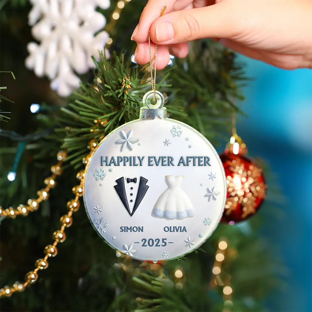 Bride & Groom Happily Ever After - Personalized Custom Shaped Acrylic Ornament - Image 4
