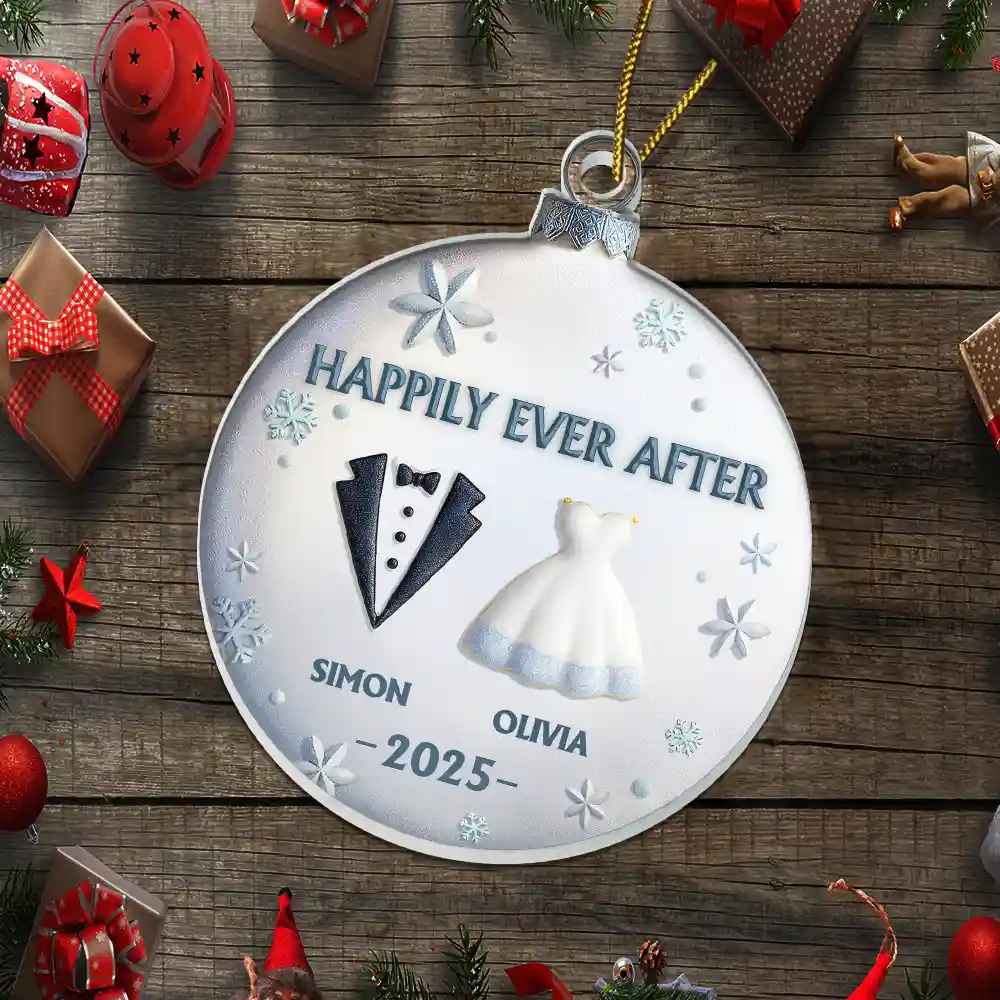 Bride & Groom Happily Ever After - Personalized Custom Shaped Acrylic Ornament - Image 5