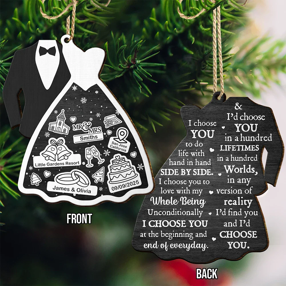 Bride & Groom I Choose You - Personalized Wooden Ornament Print 2 Sides