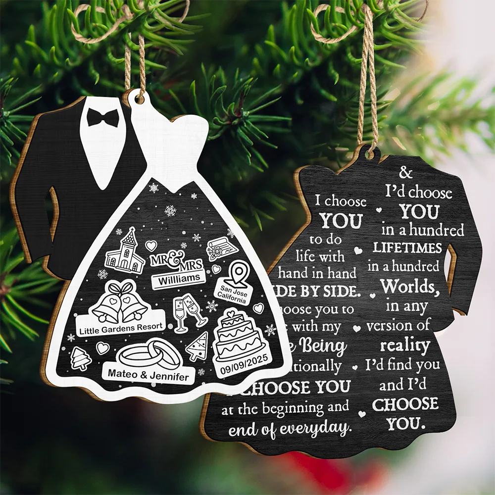 Bride & Groom I Choose You - Personalized Wooden Ornament Print 2 Sides - Image 3