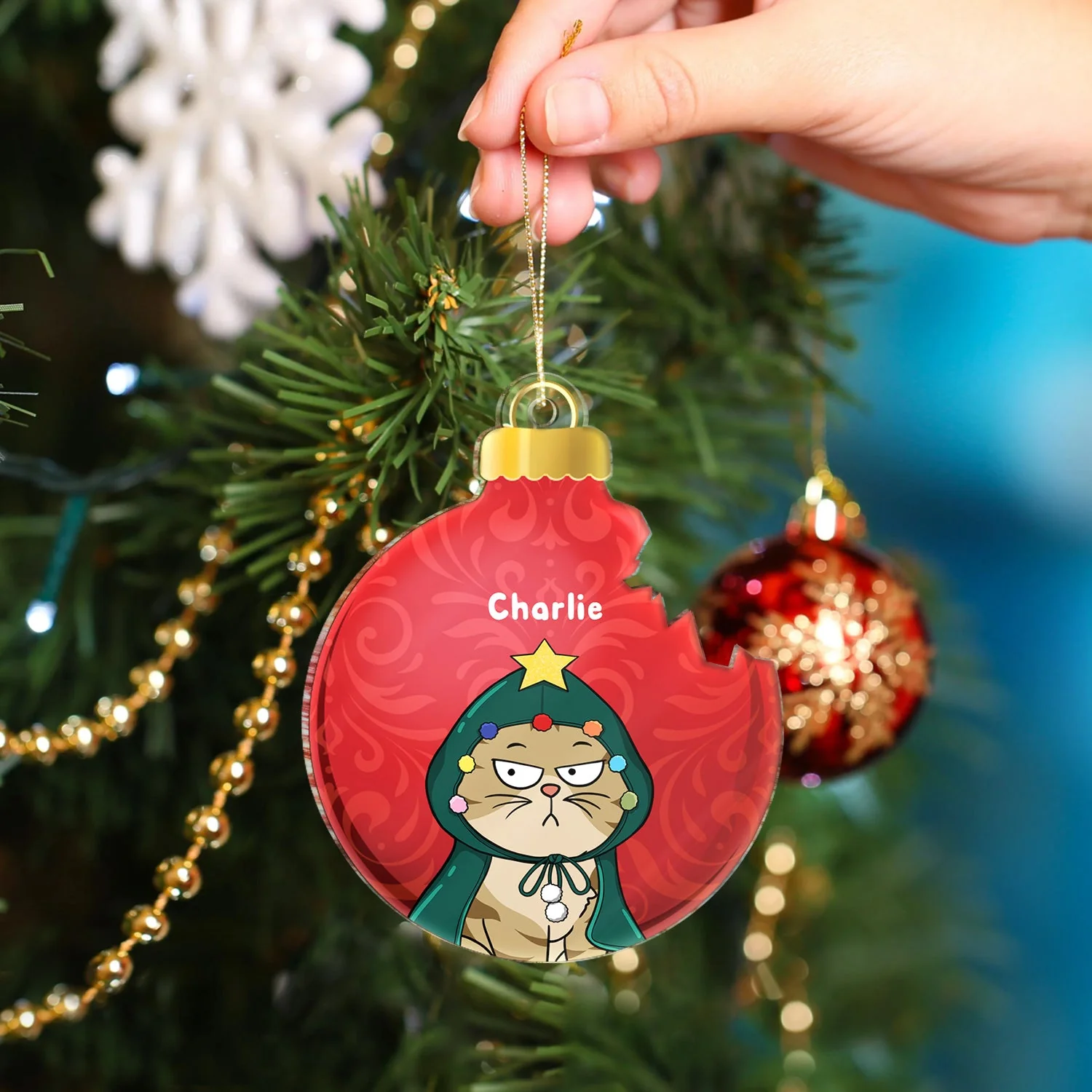 Broken Ornament Funny Cat - Christmas For Cat Lovers - Personalized Custom Shaped Acrylic Ornament - Image 4