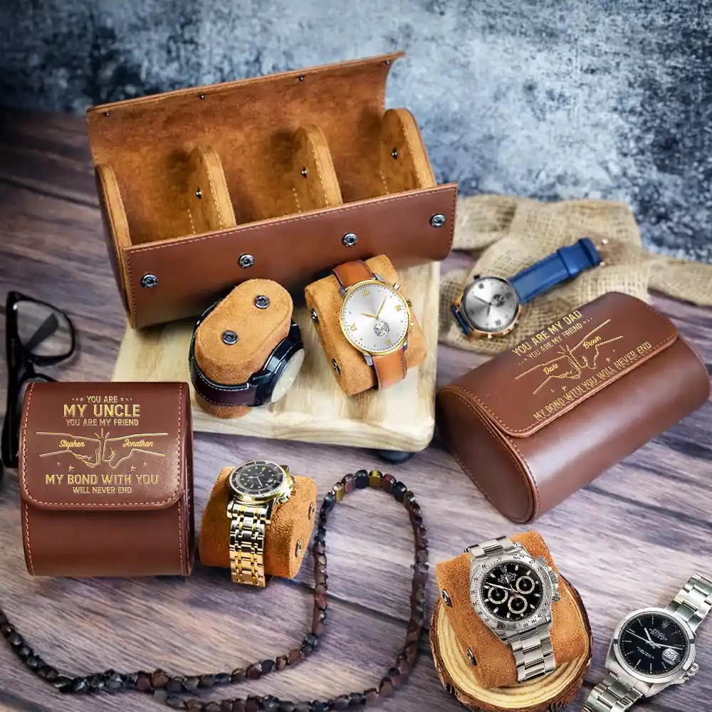 Brother My Bond With You Will Never End - Personalized Leather Watch Case - Image 2