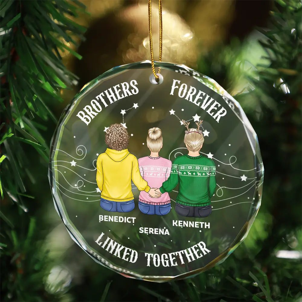 Brother Sister Forever Linked Together - Personalized Circle Glass Ornament - Image 3