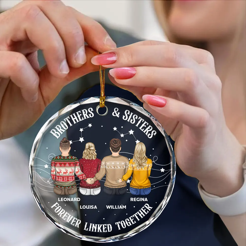 Brother Sister Forever Linked Together - Personalized Circle Glass Ornament - Image 4
