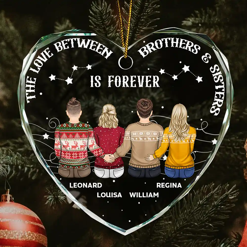 Brother Sister Forever Linked Together - Personalized Heart Shaped Glass Ornament - Image 2