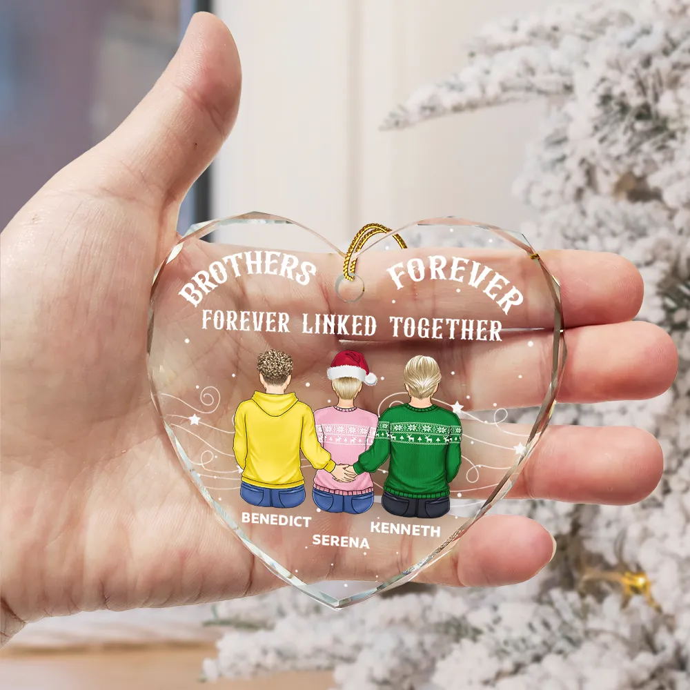 Brother Sister Forever Linked Together - Personalized Heart Shaped Glass Ornament - Image 4