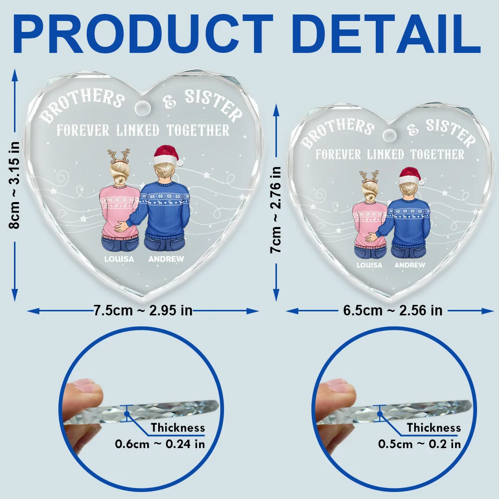 Brother Sister Forever Linked Together - Personalized Heart Shaped Glass Ornament - Image 6