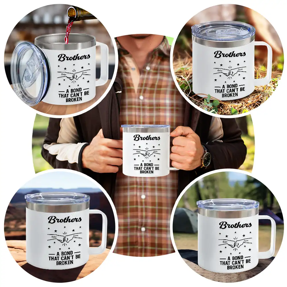 Brothers A Bond That Can't Be Broken - Personalized 14oz Stainless Steel Tumbler With Handle - Image 5