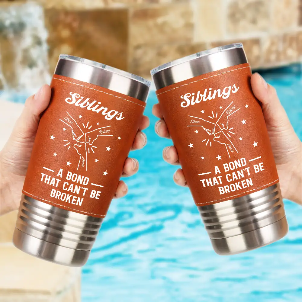 Brothers A Bond That Can't Be Broken - Personalized Leather Tumbler - Image 2