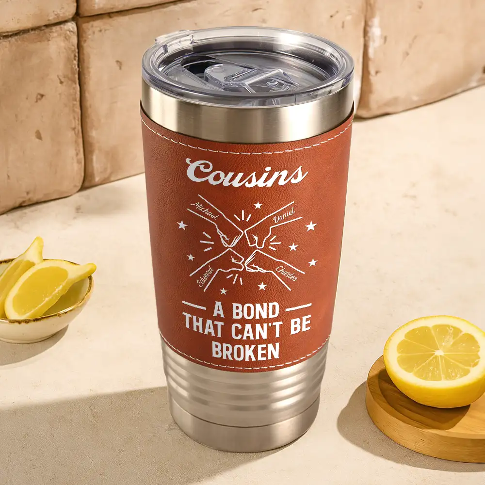 Brothers A Bond That Can't Be Broken - Personalized Leather Tumbler - Image 3