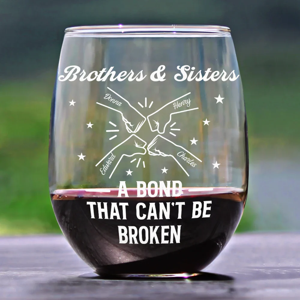 Brothers A Bond That Can't Be Broken - Personalized Stemless Wine Glass - Image 2