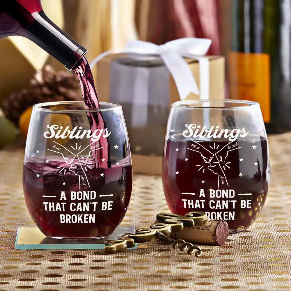 Brothers A Bond That Can't Be Broken - Personalized Stemless Wine Glass - Image 3