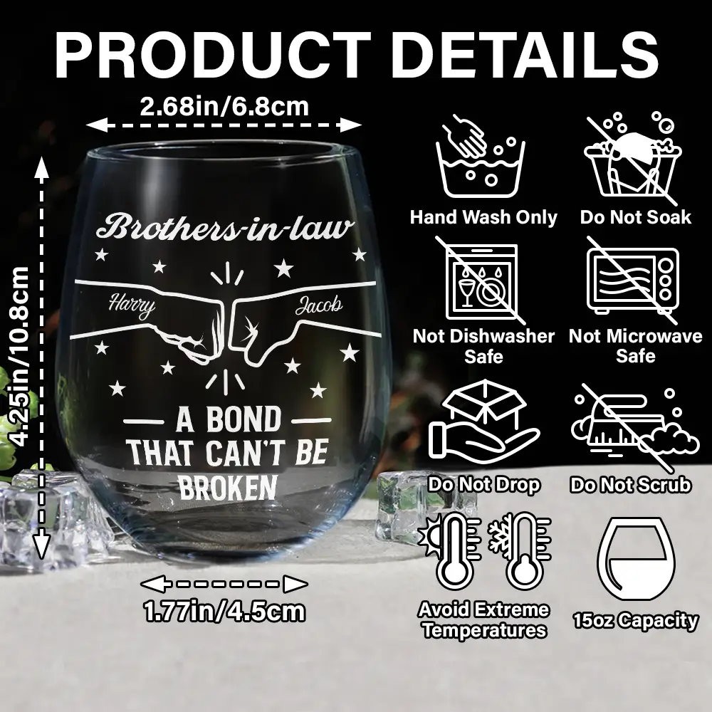 Brothers A Bond That Can't Be Broken - Personalized Stemless Wine Glass - Image 5
