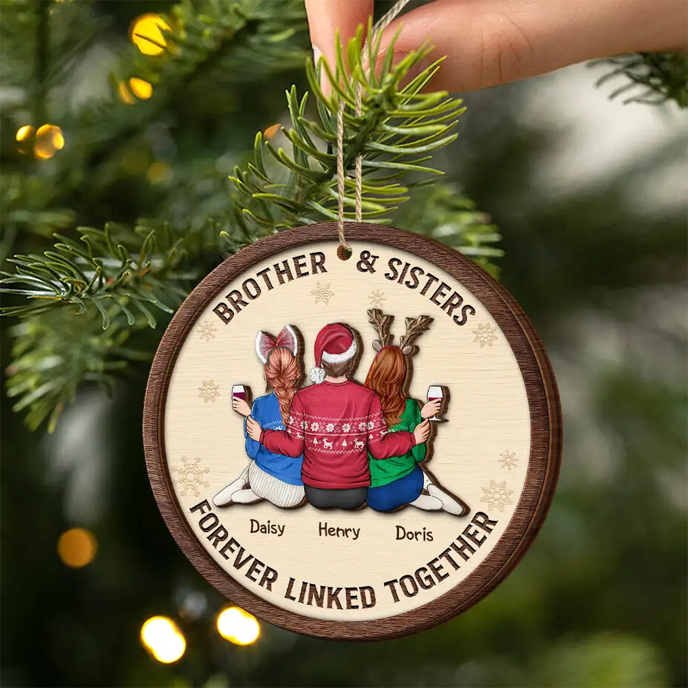 Brothers & Sisters Forever Linked Together - Personalized 2-Layered Wooden Ornament - Image 2