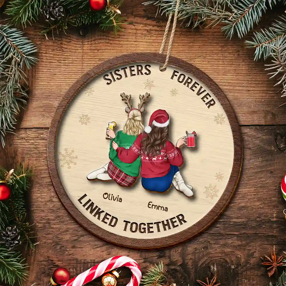 Brothers & Sisters Forever Linked Together - Personalized 2-Layered Wooden Ornament - Image 4