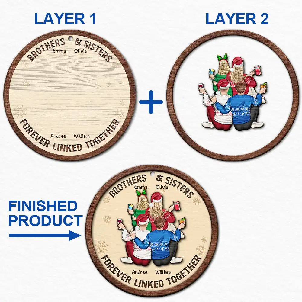 Brothers & Sisters Forever Linked Together - Personalized 2-Layered Wooden Ornament - Image 6