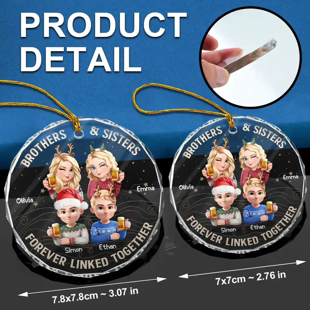 Brothers & Sisters Forever Linked Together - Personalized Circle Glass Ornament - Image 6