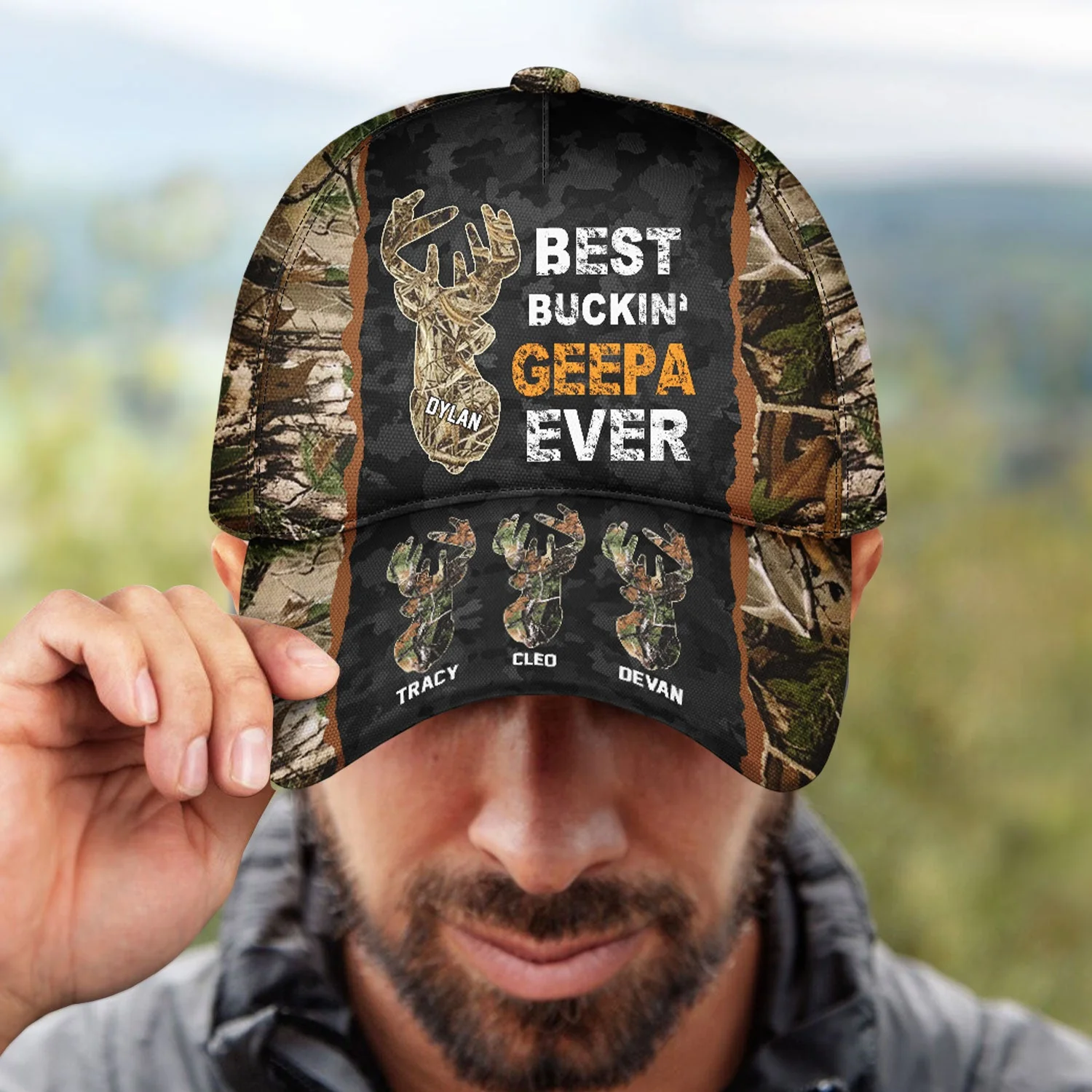 Bucking Dad Grandpa Hunting - Gift For Father, Grandfather - Personalized Classic Cap - Image 4
