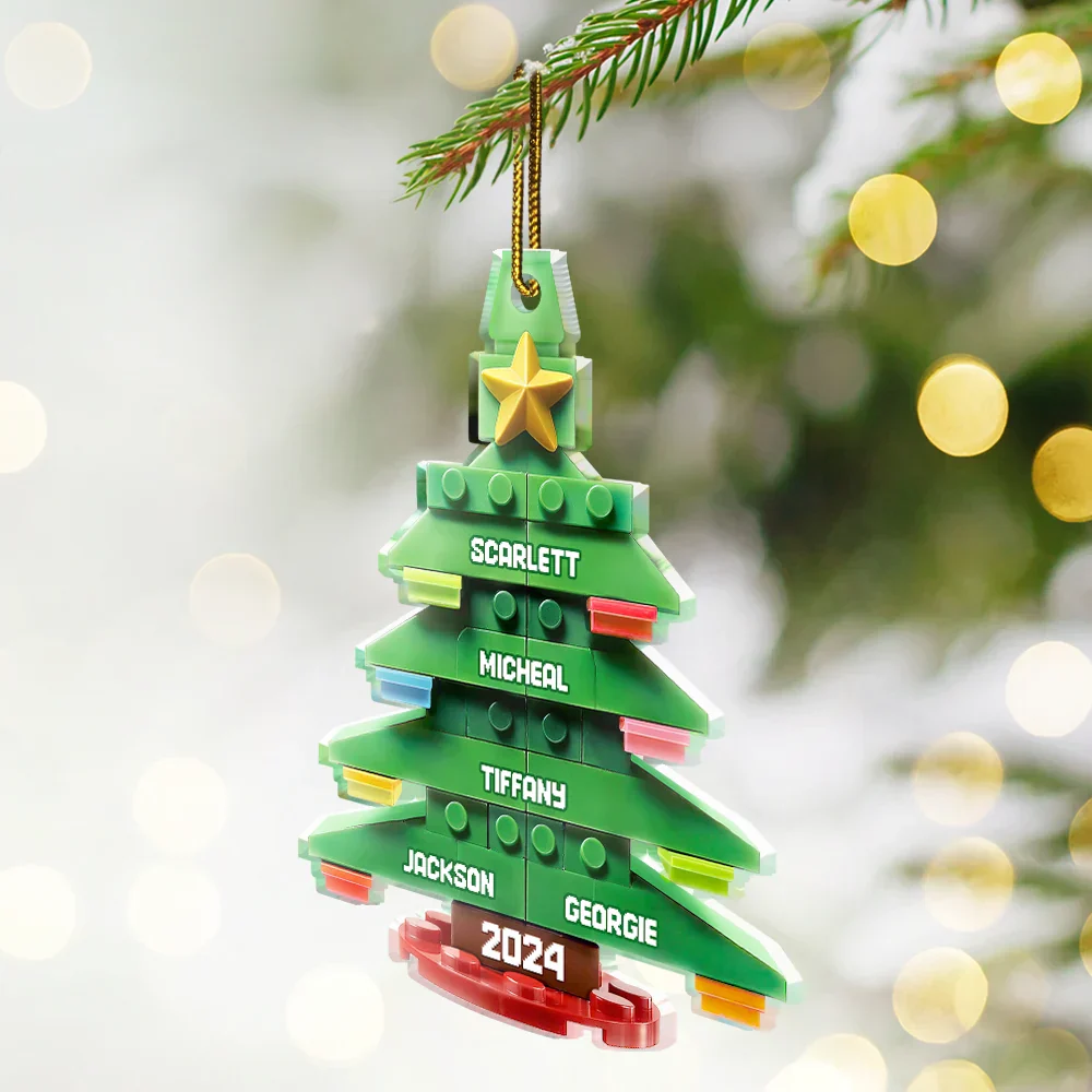 Building Block Christmas Tree Custom Name - Personalized Custom Shaped Acrylic Ornament - Image 2
