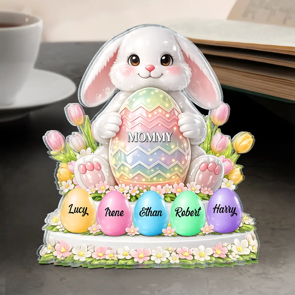 Bunny Grandma And Grandkids 3D Inflated Effect Printed - Personalized Custom Shaped Acrylic Plaque - Image 4